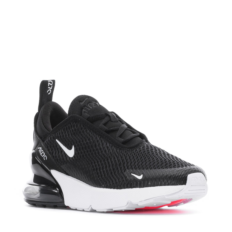 Kids black mesh sneakers with white Swoosh, lace-up closure and Air unit heel