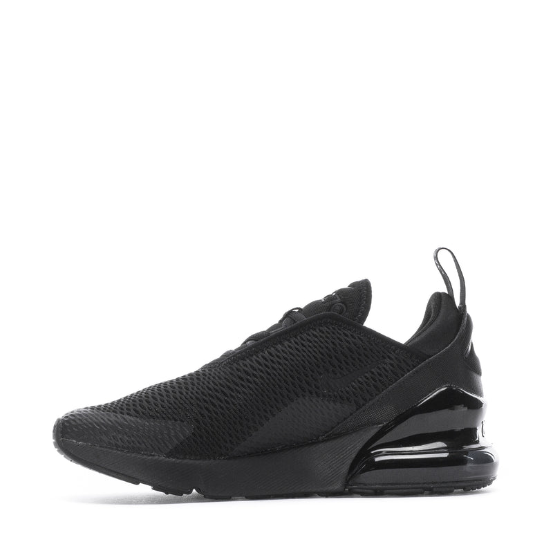 Kids black mesh running sneaker with Air-style heel unit and lace-up closure