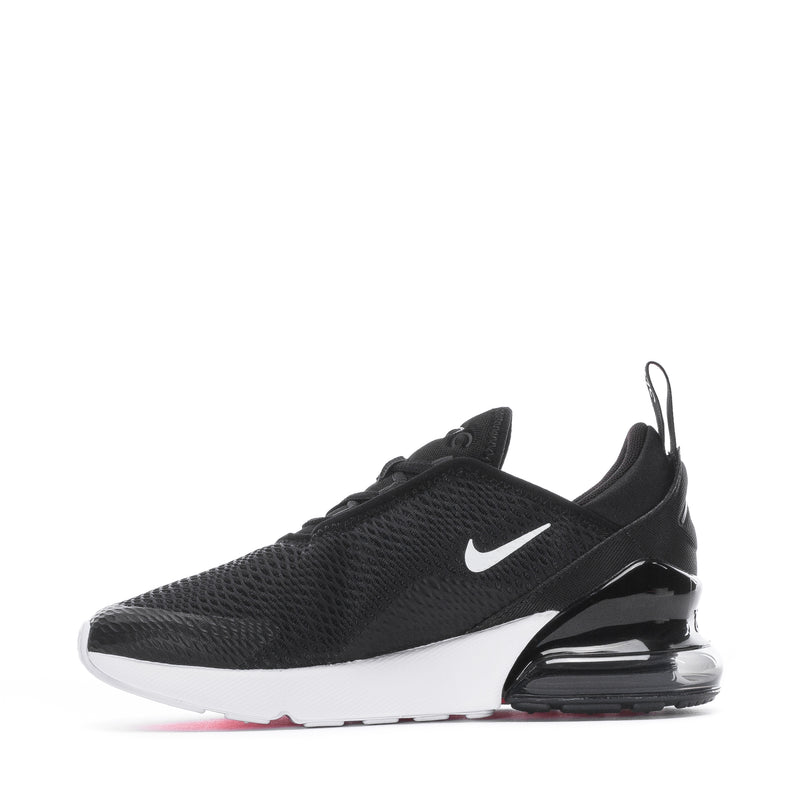 Kids black mesh sneakers, side Swoosh logo, visible Air unit and sleek midsole