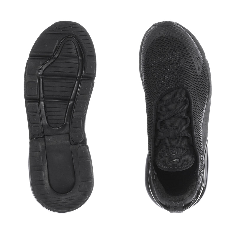 Kids black sneaker outsole tread and interior view with lace panel