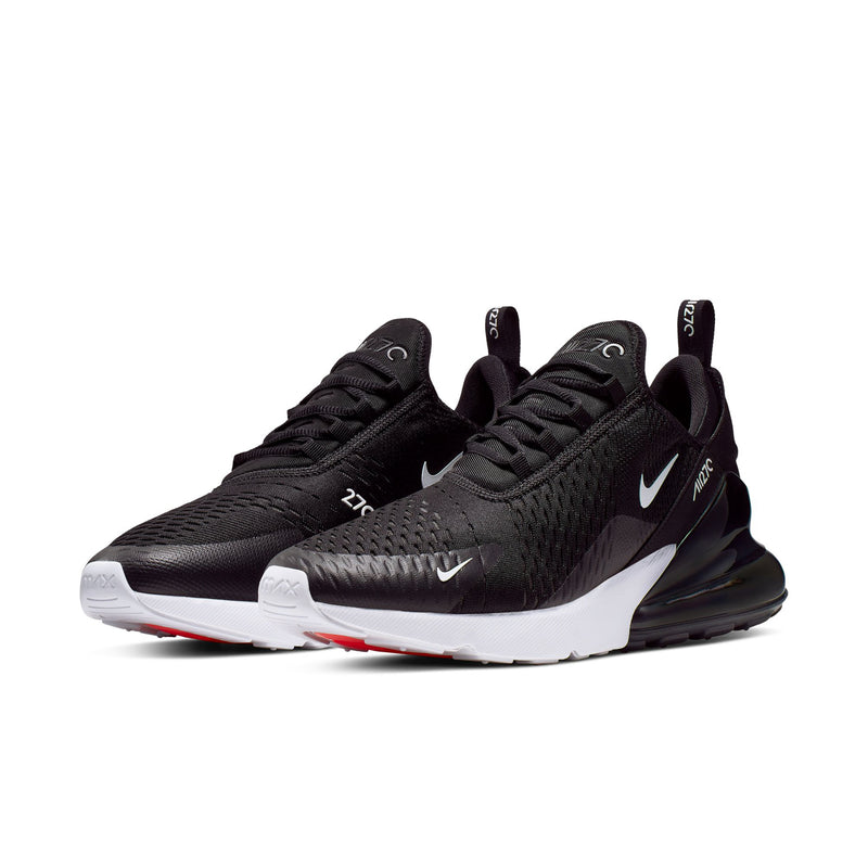 Men's Air Max 270 sneakers, black knit upper with white midsole and subtle red trim