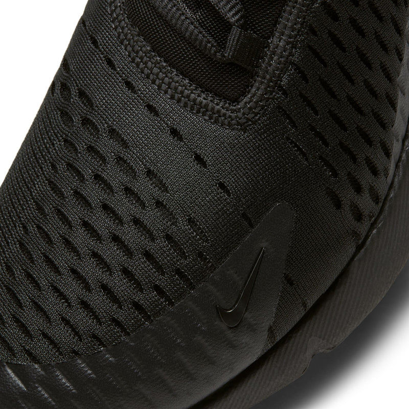 Black textured knit upper with lace overlay and swoosh logo