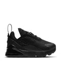Black toddler Nike Air Max 270 sneakers, mesh upper, lace-up, Swoosh, cushioned sole