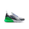 Youth sneakers in light gray knit with blue laces and bright green Air unit sole