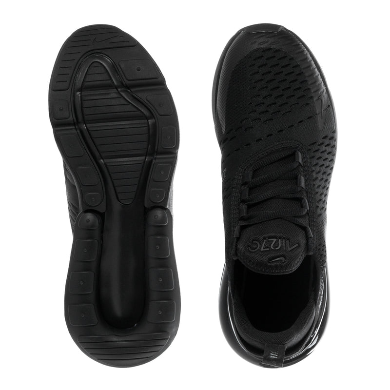 Youth Air Max 270 sneakers soles, black tread pattern with molded cushioning pods