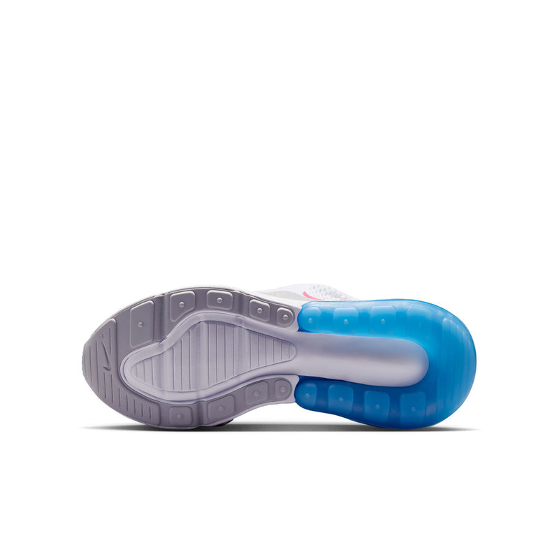 Youth running sneakers outsole view with gray tread and blue air pod