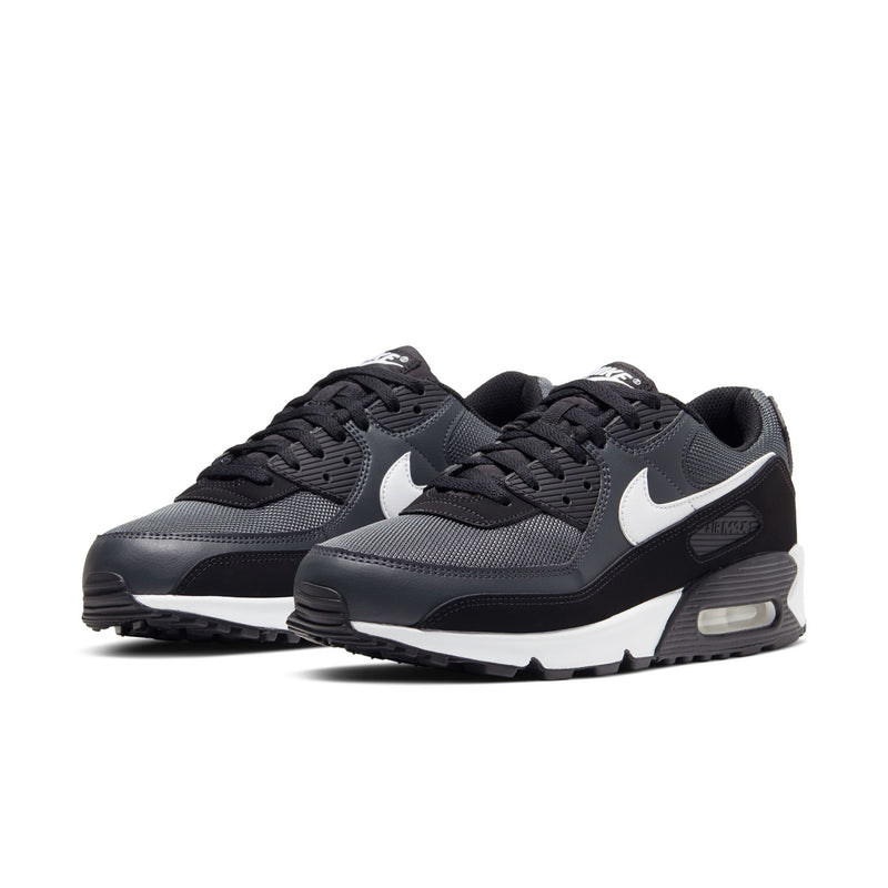 Men's Air Max 90 sneakers, gray and white with black laces and air sole window