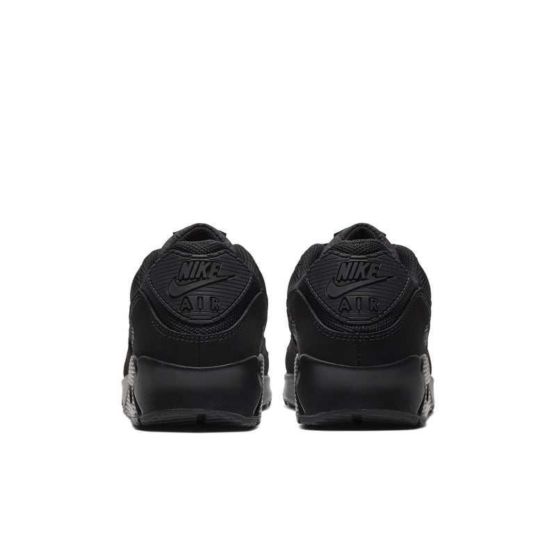 Black Nike sneakers from the heel with Nike Air branding on the back panels