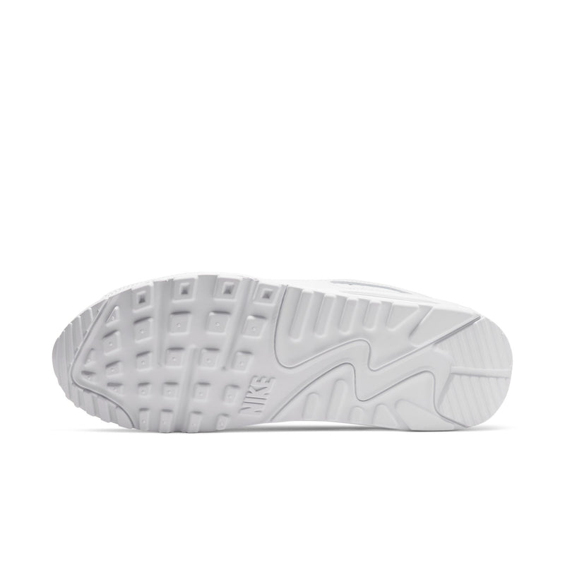 White rubber outsole with traction pattern and molded logo detail