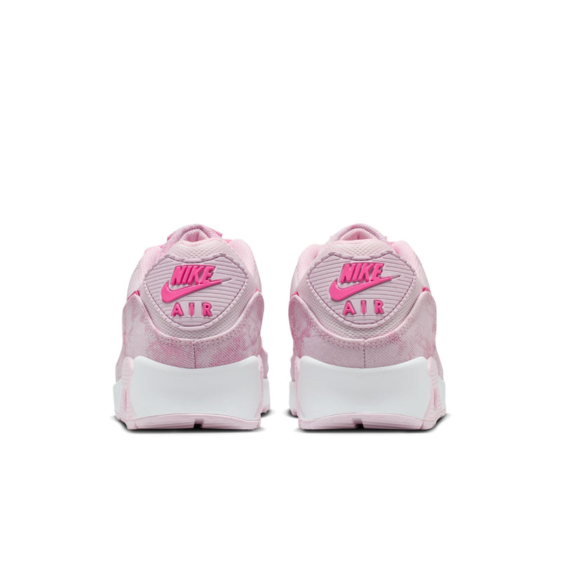 Women's pink Air Max 90-style sneakers from the heel, with NIKE AIR branding