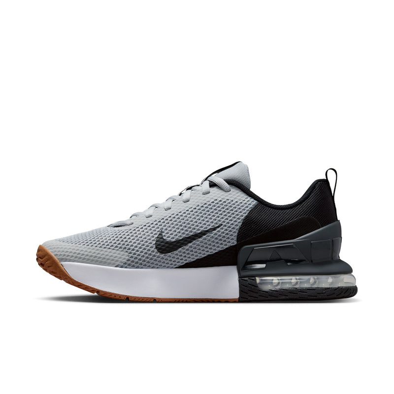 Men's light gray Air Max trainer with black swoosh, white midsole, brown gum toe