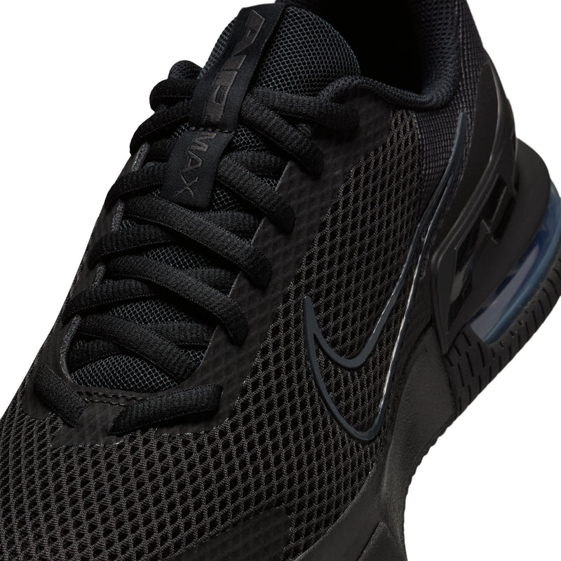 Black lace-up men’s training shoes with textured mesh upper and swoosh logo