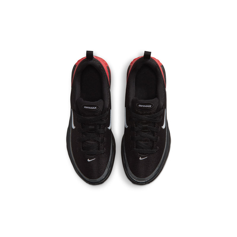 Youth Air Max Bia sneakers, black uppers with white swoosh and red lining on tongue