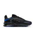 Air Max running sneakers in black with blue accents and visible air sole unit