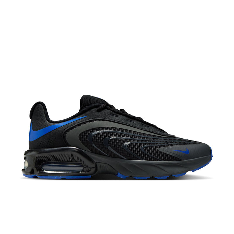 Air Max running sneakers in black with blue accents and visible air sole unit