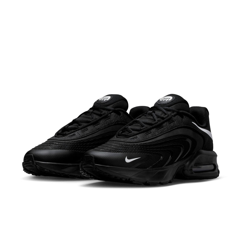 Men's black Nike running sneakers, pair view with Air sole cushioning