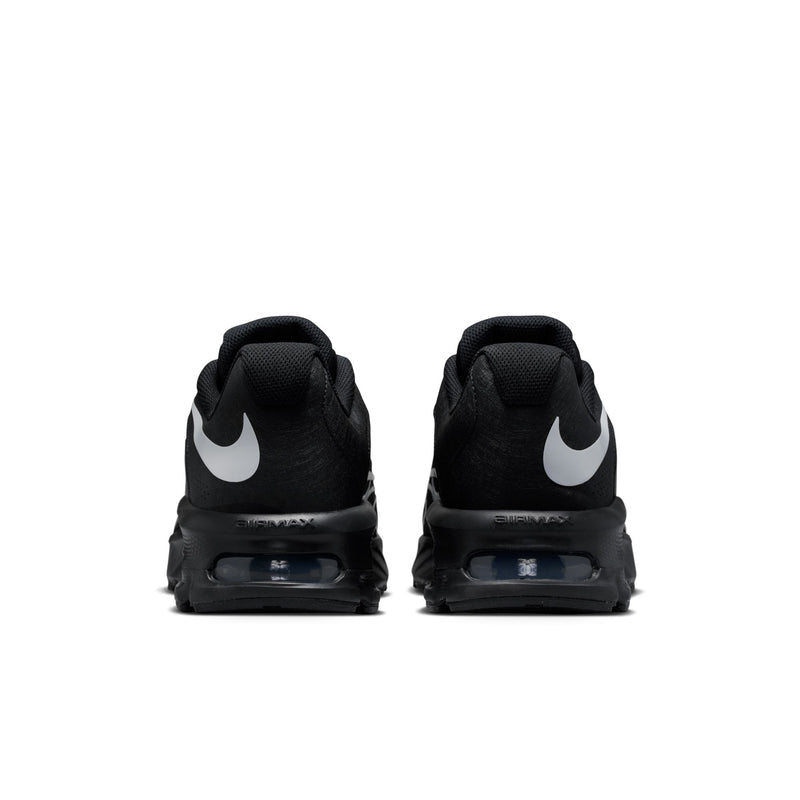 Men's black sneakers, rear view with Nike heel logo and Air cushioning window