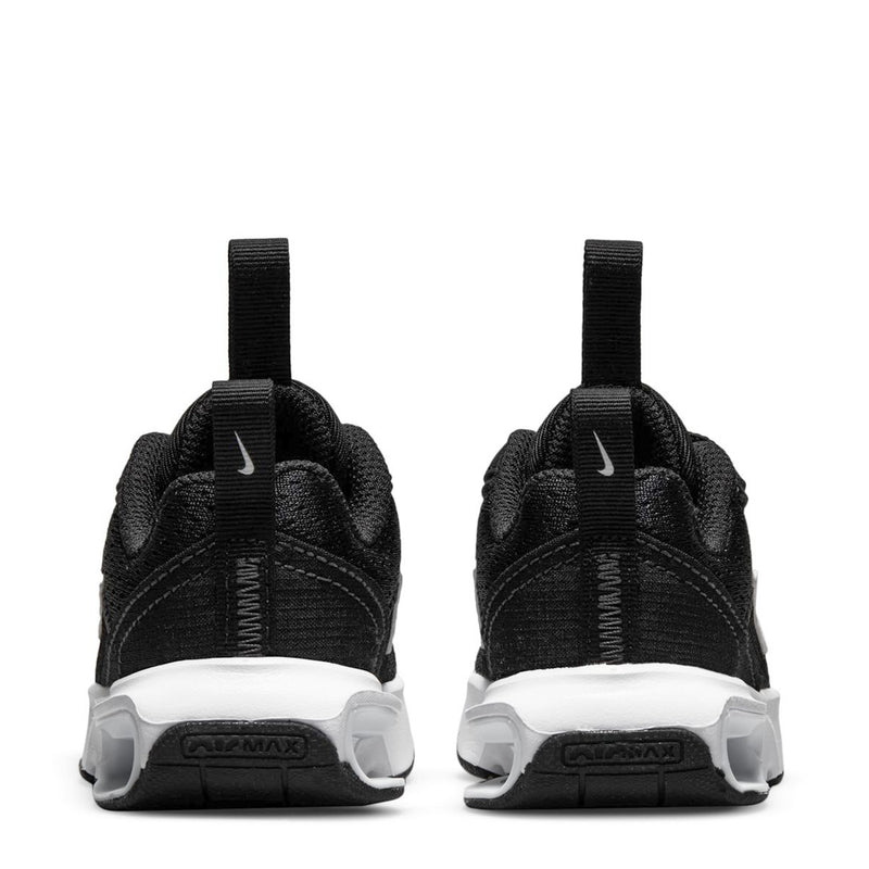 Black toddler sneakers heel view with Nike swoosh on back and Air Max branding