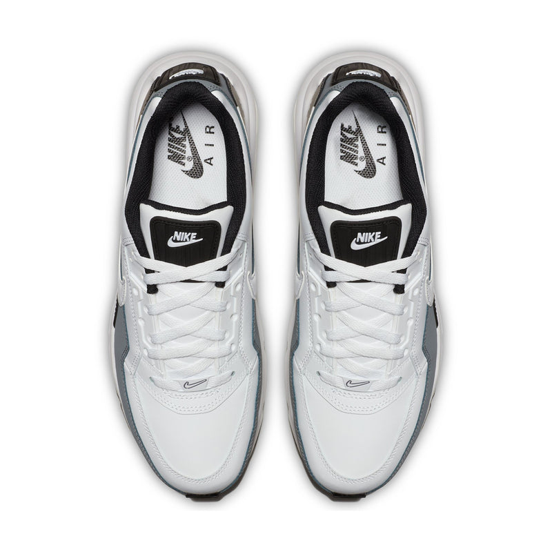 Men's Air Max sneaker tongues and uppers, white with black accents; Nike logo
