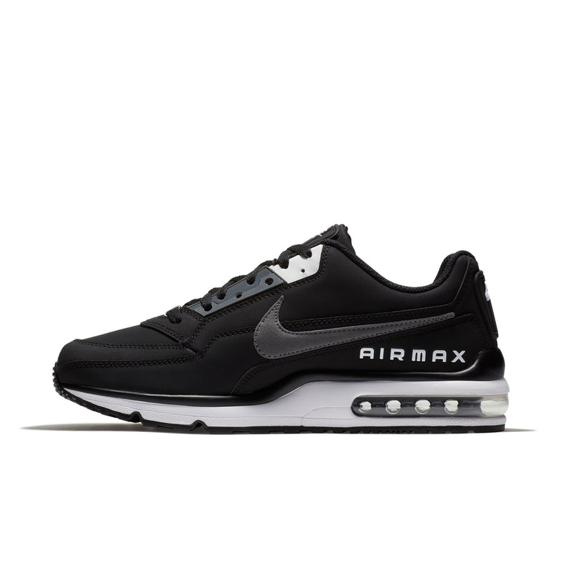 Men's black low-top sneakers with gray swoosh and AIR MAX lettering on side