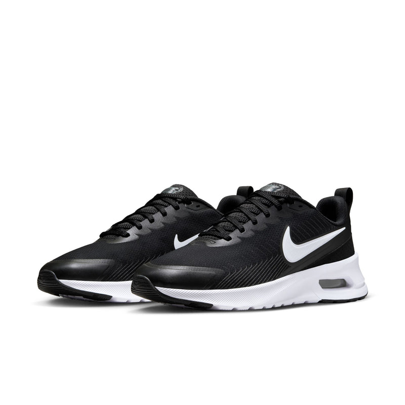 Men's Air Max NuAxis sneakers, pair in black with white swoosh and visible air unit.