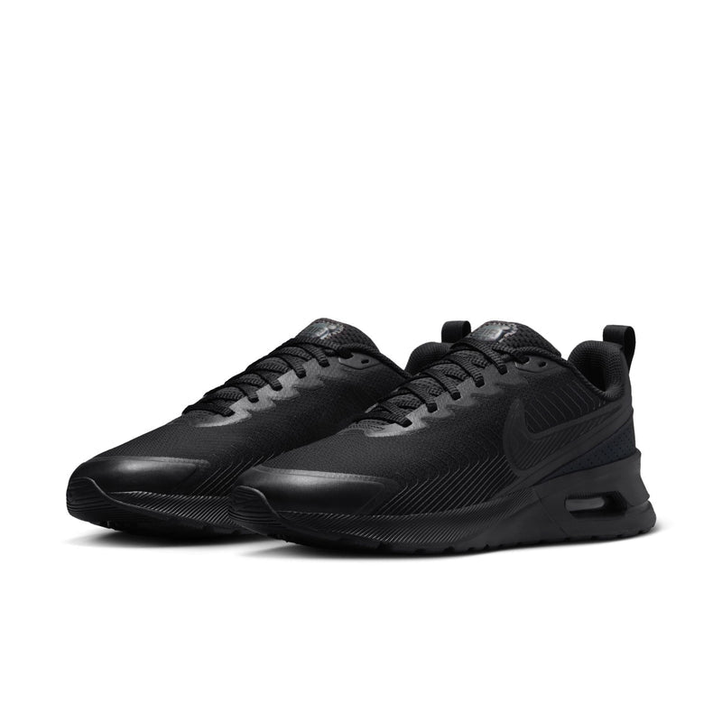 Men's Air Max NuAxis black running shoes, side view with Air unit heel