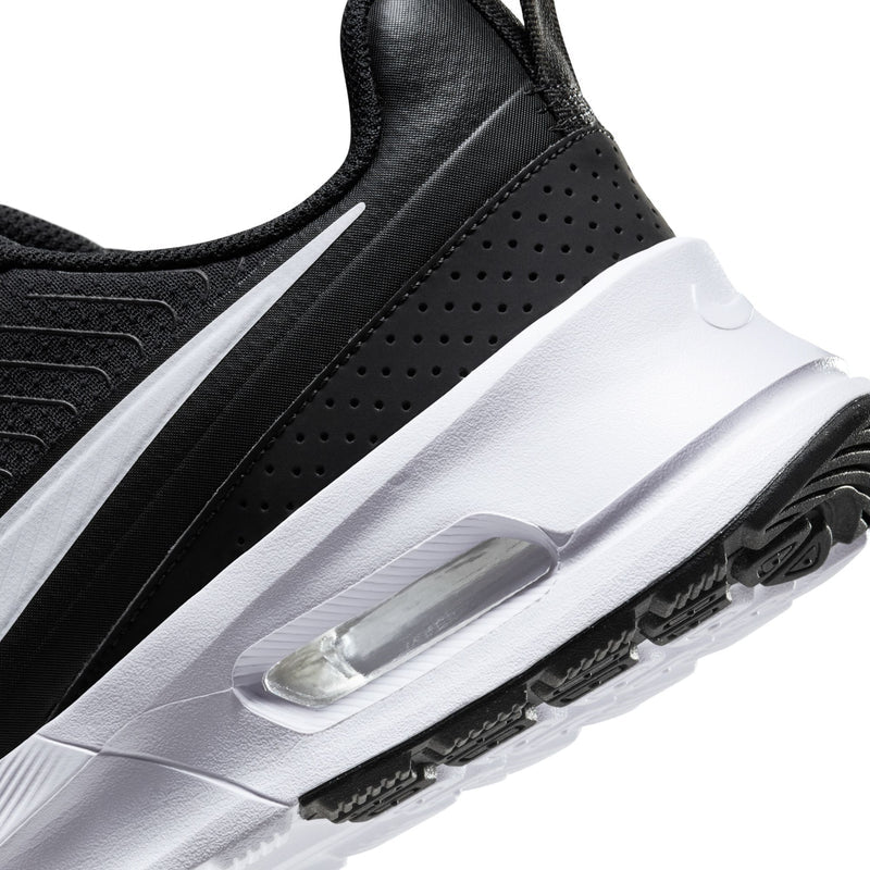 Men's Air Max NuAxis sneakers, black quarter panel with perforations and clear air unit.