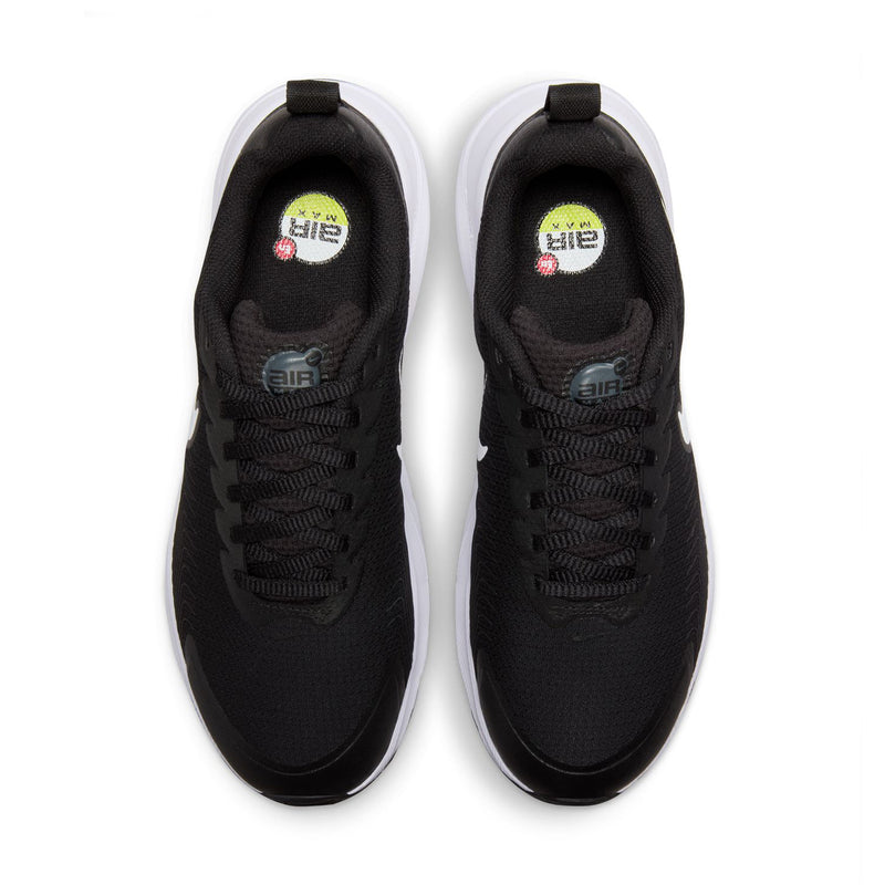 Pair of black women's Nike sneakers with lace-up vamp and padded tongue