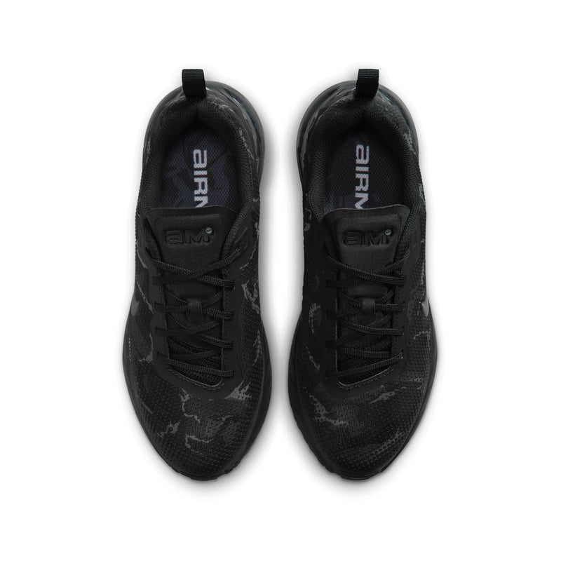 Pair of youth Air Max Phoenix sneakers, black mesh upper with textured camo pattern.