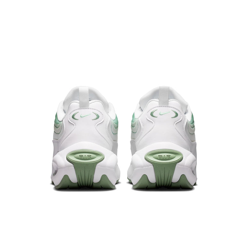 White mint green women's sneaker heel with green pull tab and Air unit detail