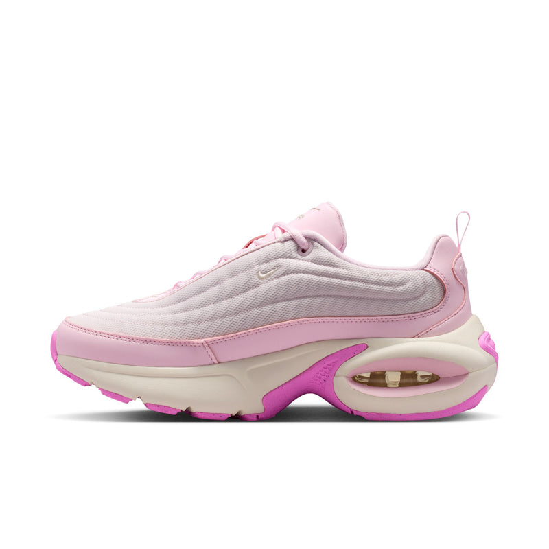 Women’s pearl pink and light gray lace-up sneakers with large pink air sole