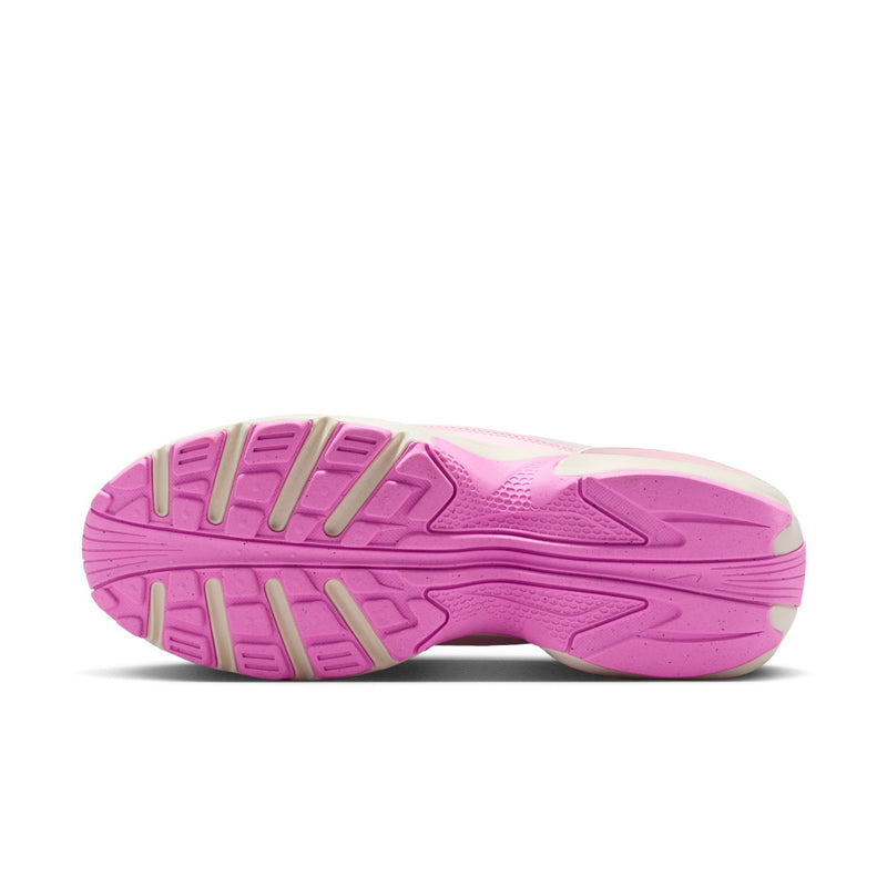 Bottom view of women’s pearl pink sneakers with pink rubber outsole tread