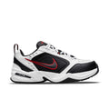 Men's white, black, and red athletic sneaker with lace-up front and curved sole