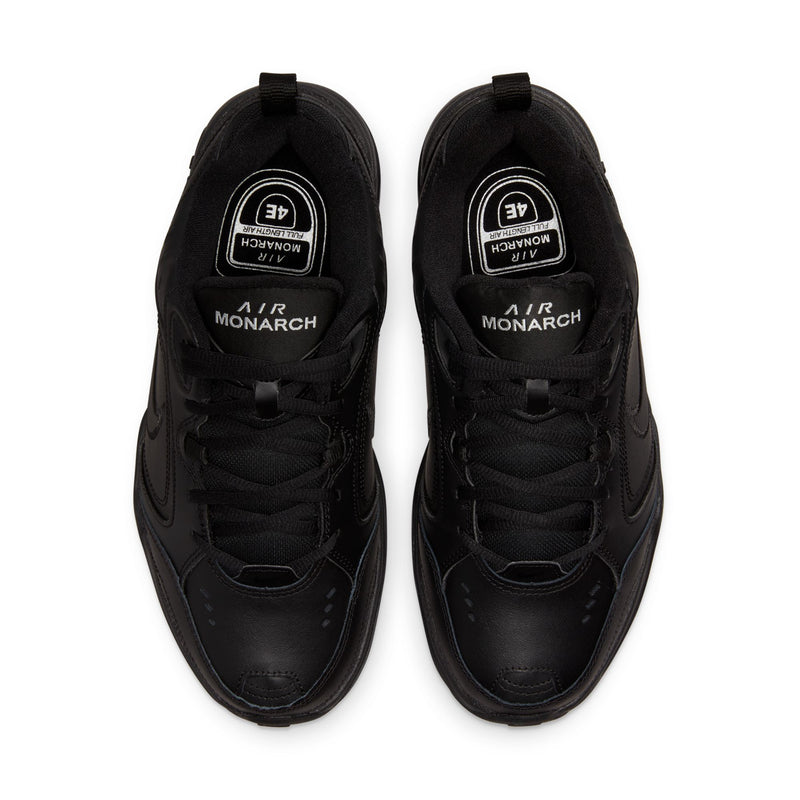Pair of men's black sneakers, lace-up tongue and 'Air Monarch' label