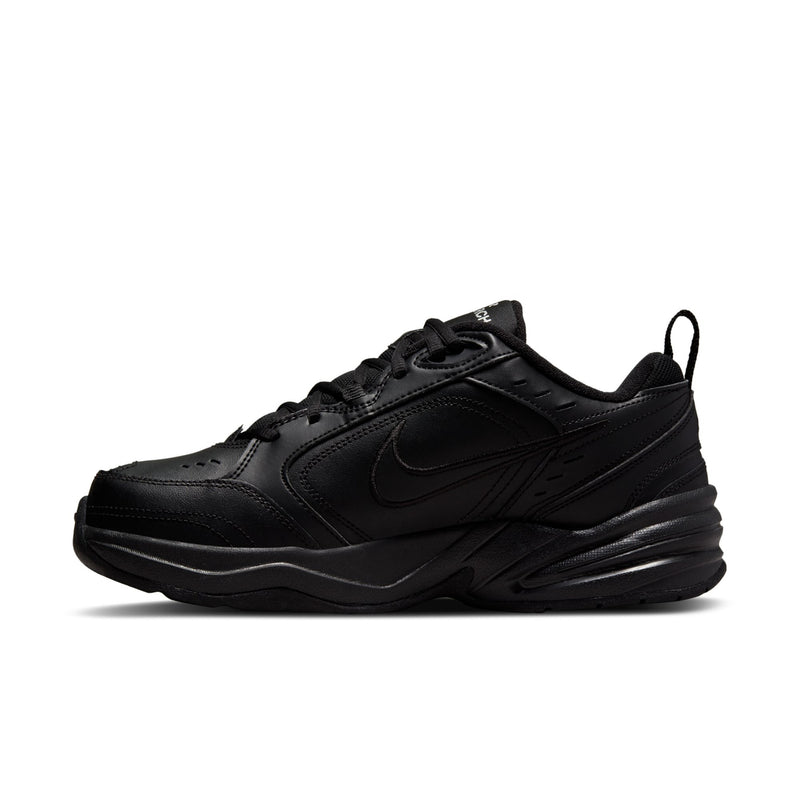 Men's black athletic sneaker, side angle with lace-up and swoosh