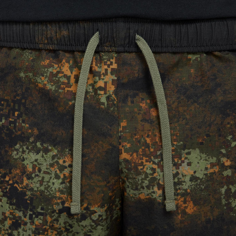 Men's woven camo pants with interior ankle drawstrings