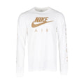 Men's white long-sleeve T-shirt with Nike Air gold reflective front graphic