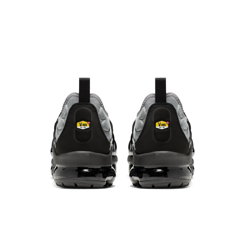 Air-cushion sneaker pair, cool grey heel with black back panel and black air-cushion sole