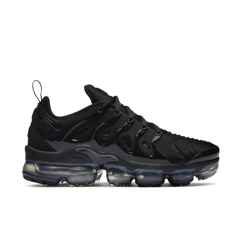 Women's black Air-cushioned sneakers with ribbed side panels and lace-up design.