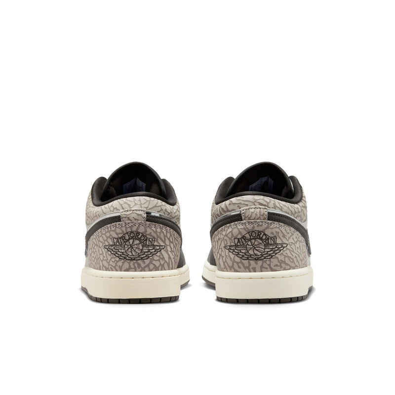 Pair of men's sneakers, textured gray heel and toe with black collar and white midsole