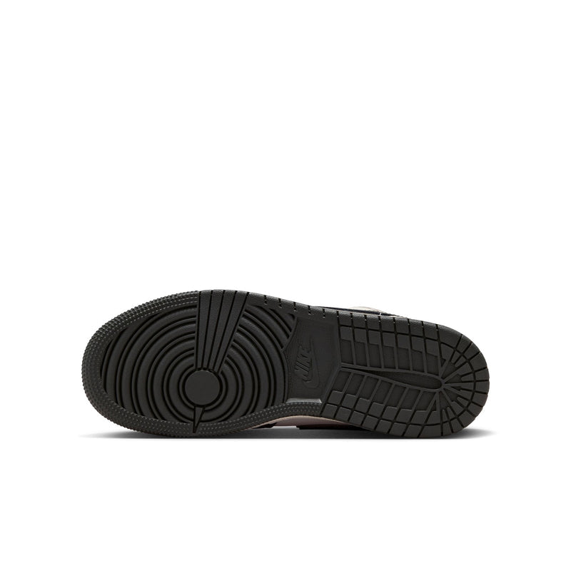 Youth Air Jordan 1 Low SE sneakers, outsole view; black tread with traction pattern