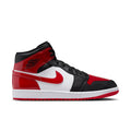 Air Jordan 1 Mid SE mid-top sneakers in black, red, and white patent leather