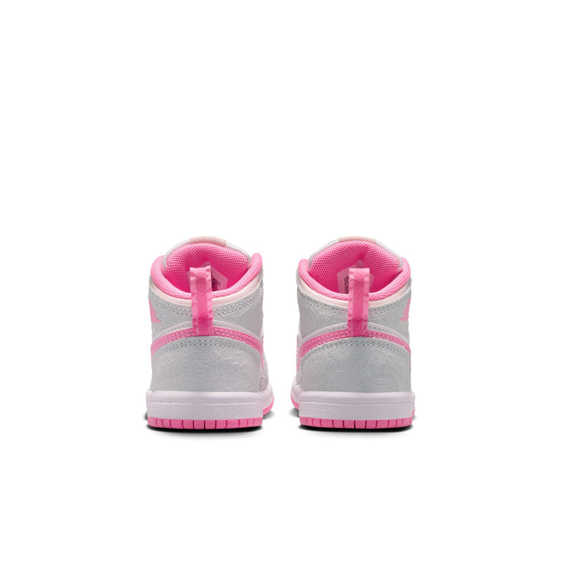 Toddler high-top sneakers with light gray back panels and pink heel tabs, low profile sole