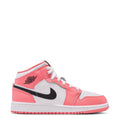 Youth mid-top sneakers in pink and white with black swoosh detail