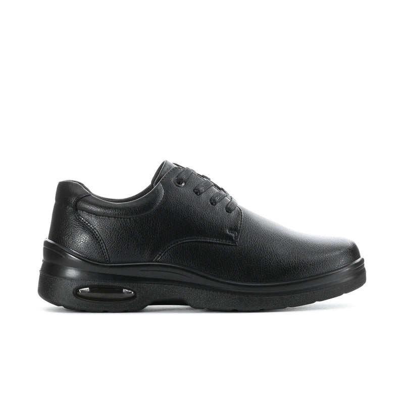 Black men's slip-resistant lace-up shoe with air-cushion sole