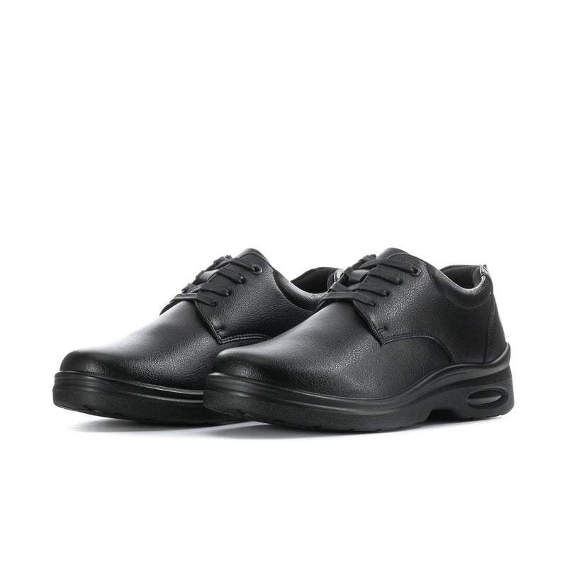 Black men's slip-resistant lace-up shoes, side view