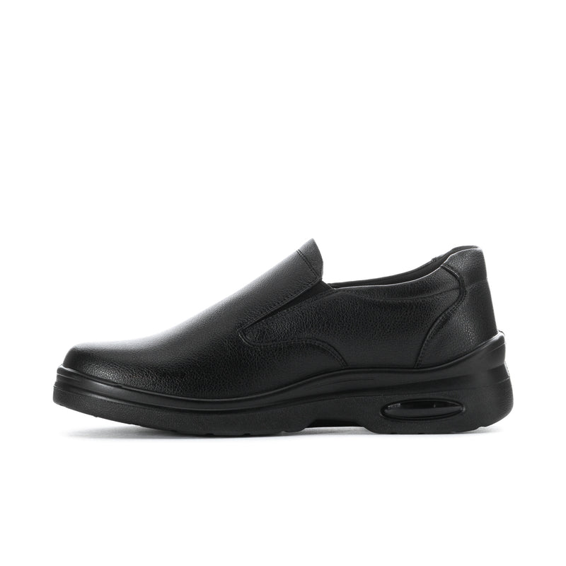 Men's black slip-on shoe with textured upper and oval air-vent detail
