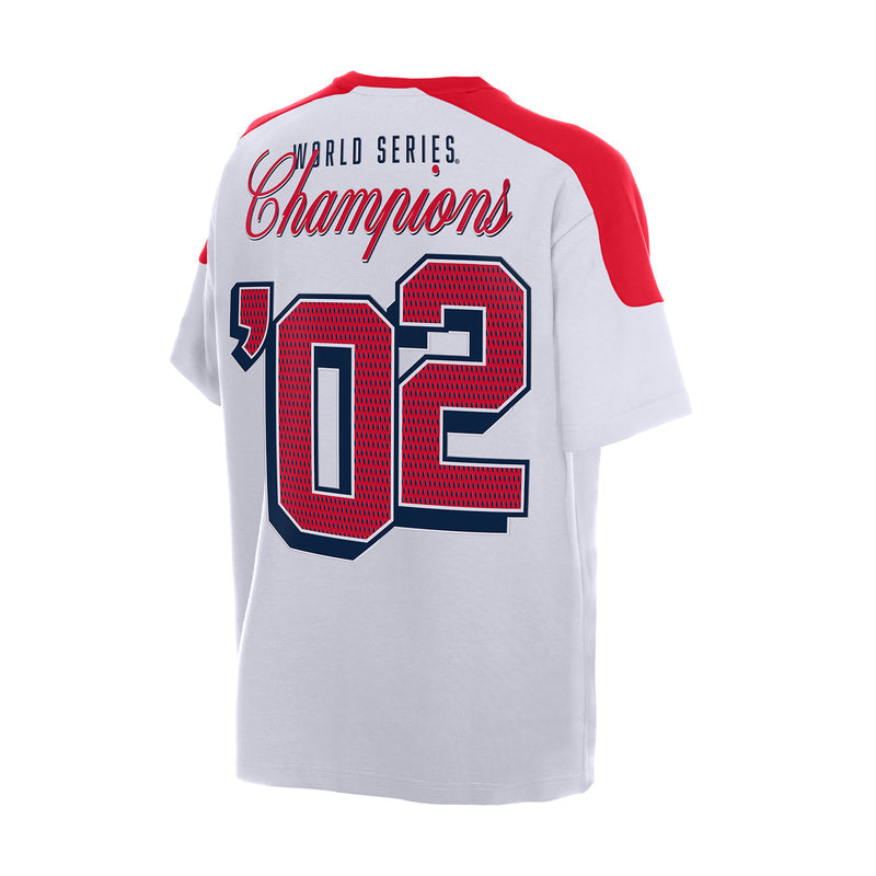 Men's white raglan varsity tee with red sleeves, back 'World Series Champions 92' graphic