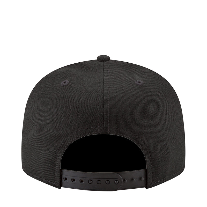 Black baseball cap back view with eyelets and adjustable strap