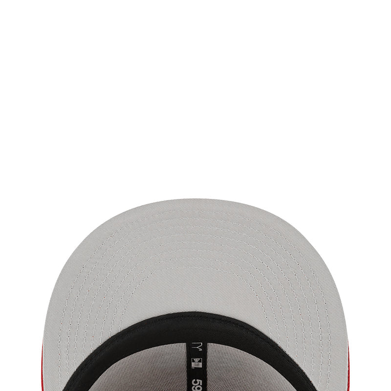 Light gray baseball cap with black inner band and stitched crown